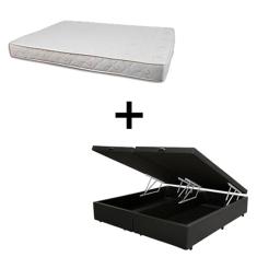 Cama Box Baú Queen 158 Tecido Sintético Preto Com Colchão Roma Bello Box 100% Espuma D45 Bege 55x158x198