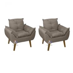 Kit 02 Poltrona/cadeira Decorativa Glamour Com Pés Quadrado Capuccino