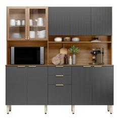 Cozinha Compacta Amora 10 Portas E 2 Gavetas Amêndola-grafito Prime Tx - Demóbile Amêndola-grafito Prime Tx
