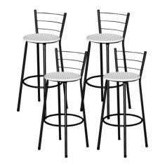 Jogo 4 Banqueta Alta Para Cozinha Ratan Preta Cristal - Lamar Design, 