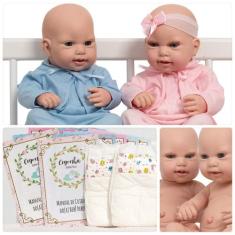 Boneca Reborn Gêmeos Recém Nascidos Lara Luca Com Pagão - Cegonha Rebo