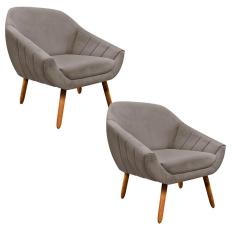 Kit 02 Poltronas Giovana Suede Pés Palito Marrom Rato