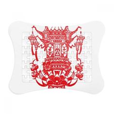 Moldura de quebra-cabeça com estampa de lótus de lanterna chinesa vermelha ornamento de jogo de quebra-cabeça