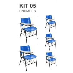KIT 05 Cadeiras Universitárias com porta livros cor Azul