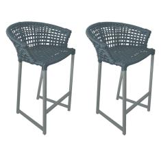 Kit 2 Banquetas Reis Em Corda Náutica E Base Em Alumínio Cinza Para área Gourmet Externa Cinza Cinza
