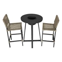 Conjunto Bistrô Champanheira Tampo Ripado E 2 Banquetas França Corda Náutica Rami - Cor: Bege