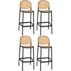 Kit 4 Banqueta Alta com Encosto Roma em Polipropileno - Preto