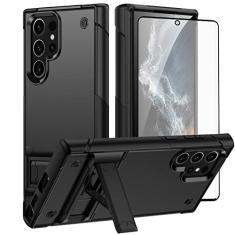 Asuwish Capa de celular para Samsung Galaxy S23 Ultra 5G com película protetora de tela de vidro temperado e suporte fino, acessórios de célula híbrida de grau militar S23Ultra 23S S 23 23Ultra 17.3