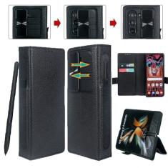 Vitodo Capa para Galaxy Z Fold 6 com suporte para caneta S, capa carteira de couro genuíno embutida para câmera, compartimento para cartão, suporte, capa de telefone com proteção de dobradiça para