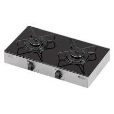 Fogão à Gás Clarice Junior 2 Bocas Glass Vidro Temperado Manual-Inox