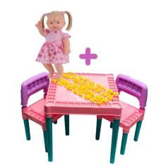 Kit Mesa Educativa Infantil + Bebê Elisi Boneca Fala Frases - Tritec e