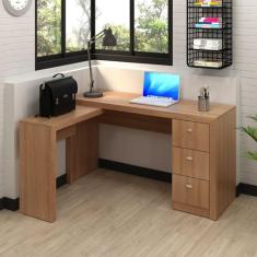 Mesa para Escritório em L com 3 Gavetas ME4101 Amêndoa - Tecno Mobili