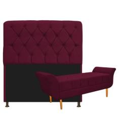 Kit Cabeceira Lady e Recamier Ari 90 cm Solteiro Suede Bordô - Doce So