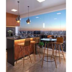 Kit 3 Banquetas Alta Gourmet Facto Estrutura Aço Assento Aço 77 Cm Preto Facto Marrom Imcal Móveis