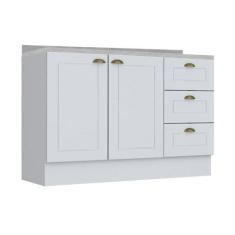 Balcão de Cozinha Americana 2 Portas e 3 Gavetas c/Tampo Branco - Henn