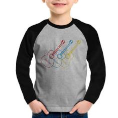 Camiseta Raglan Infantil Violão Cores Manga Longa - Foca na Moda, Cinz
