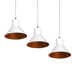 Kit 3 Lustres Pendentes Tenesse De Alumínio Branco c/Cobre