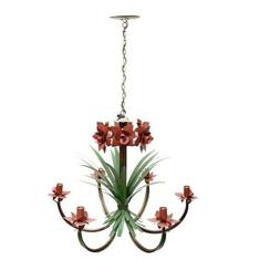Lustre para Sala de Jantar com Flores Folhas Rústico para 06 lâmpadas