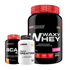 Kit Waxy Whey 900g + BCAA 4,5 100g + Power Creatina 100g – Bodybuilders Sabor Morango