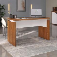 mesa de escritório lane freijó e branca 125 cm