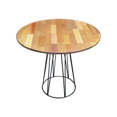 Mesa Logan Cubo Redonda 90 Cm Madeira Maciça E Ferro Marrom