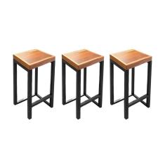 Kit 3 Banquetas Bistro Premium Estilo Industrial Preto