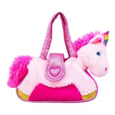 Bolsa Infantil Menina Mão Unicórnio Branco Rosa Pink Pelúcia