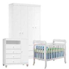 Quarto de Bebê 4 Portas Ternura Baby com Berço Lila Branco Brilho - In