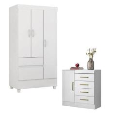 Cômoda Montevidéu e Guarda Roupa Solteiro Wind Branco Flex - Demóbile 