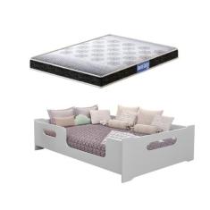 Cama Casal Montessoriana Encanto 100% Mdf Com Colchão  188x138 -Branca