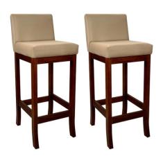 Kit 2 Banquetas Alta Estofada em Madeira Maciça Castanho Melody Suede 