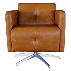 Poltrona Giratória para Sala de Estar Astana Couro Marrom - Gran Belo