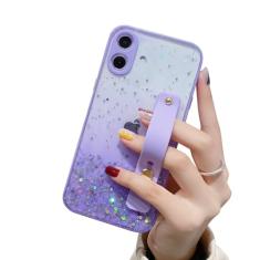 siduater Capa com suporte de alça para iPhone 16 Plus de 6,7 polegadas com suporte de pulseira, capa transparente com glitter brilhante, amortecedor de TPU macio, alça ajustável para iPhone 16 Plus de