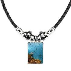 DIYthinker Colar Ocean Fish Coral Science Nature Picture Jewelry Torque Leather Rope Pendant