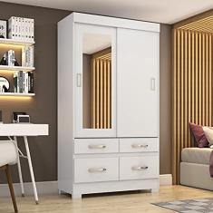LM DECOR, Guarda Roupas 2 Portas Correr 4 Gavetas Com Espelho Be25 Flex Branco - Briz Móveis