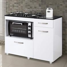 Balcão para Cooktop 2 Portas 1 Gaveta Violeta Kaiki Móveis Branco