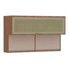 Armário Aéreo 120cm 3 Portas Basculantes com Vidro Reflecta Lari Luciane Móveis