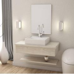 Bancada para Banheiro 80cm com Cuba Q39 e Prateleira 805W Metrópole Compace Snow