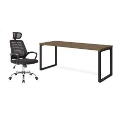 conjunto de mesa munique carvalho 190 cm com cadeira de escritório diretor giratória light preta