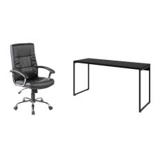 conjunto de mesa studio 150 cm com cadeira de escritório presidente giratória com relax e plus preta