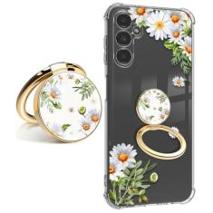 Capa para Samsung Galaxy A54 5G com protetor de tela + protetor de lente de câmera, capa protetora de telefone floral transparente macia à prova de choque para mulheres, design de padrão floral de 6,4