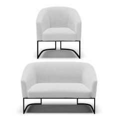 Sofá Namoradeira E Poltrona Base Industrial Preto Stella Linho D03 - D`rossi Cor A05 Cinza