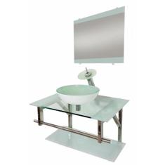 Gabinete de vidro 70cm iq inox com cuba redonda - branco - Cubas e Gab