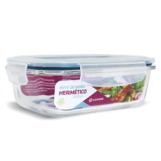 Pote de Vidro Retangular Hermético Marmita Tampa Plástico Alimentos 64