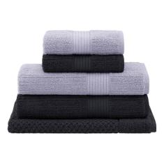 Jogo Toalhas De Banho 5 Pçs Buddemeyer Fio Penteado Canelado Grafite