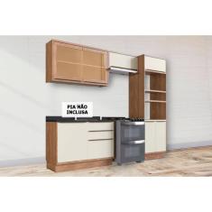 Cozinha Modulada Completa Versalis 4 Peças 2 Aéreos + 1 Balcão + 1 Torre Quente C4p190 Freijó Argila Herval