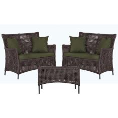 2 Sofás Área e Mesa Igapó Alumínio Pintura Preta Corda Náutica Estofado Impermeável Almofada 13 Trama