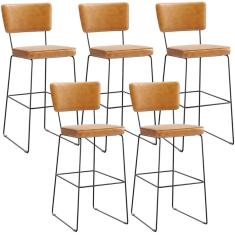 Kit 5 Banquetas Altas Cozinha Allana L02 Industrial Aço Assento Courino 107cm Off White Lyam Decor