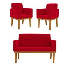 Kit Sofá Namoradeira + Poltrona Reforçada vermelha