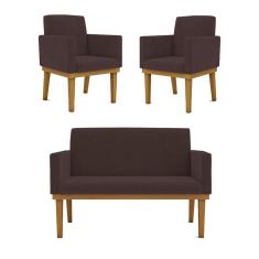 Kit Sofá Namoradeira + Poltrona Reforçada marrom